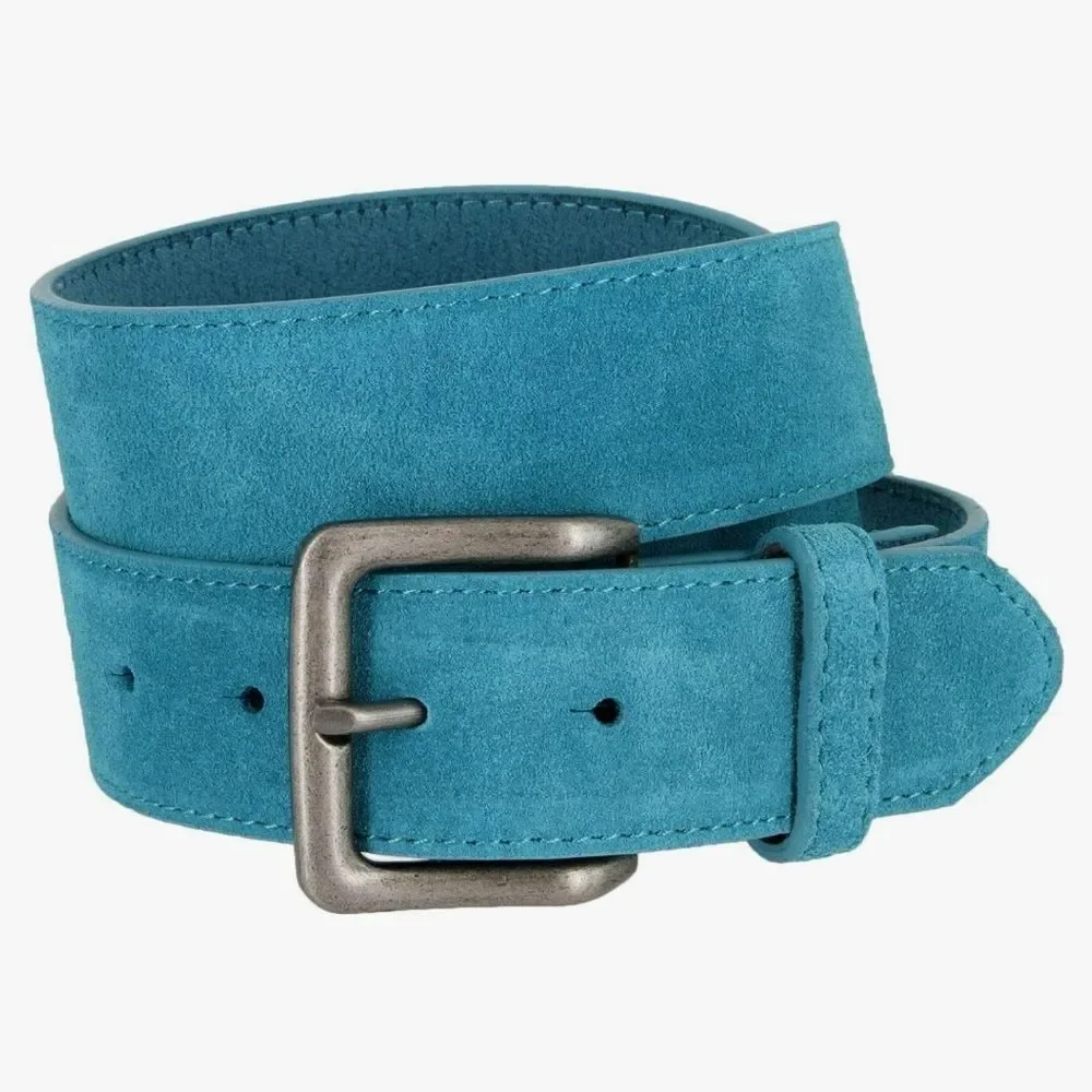 🔸️NIB Turquoise Genuine Suede Leather Belt w/Detachable Antiqued Buckle Small